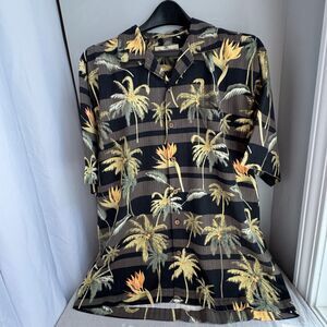 Tommy Bahama100% Silk Hawaiian Shirt – Black Floral Palm SZ M Excellent Preowned